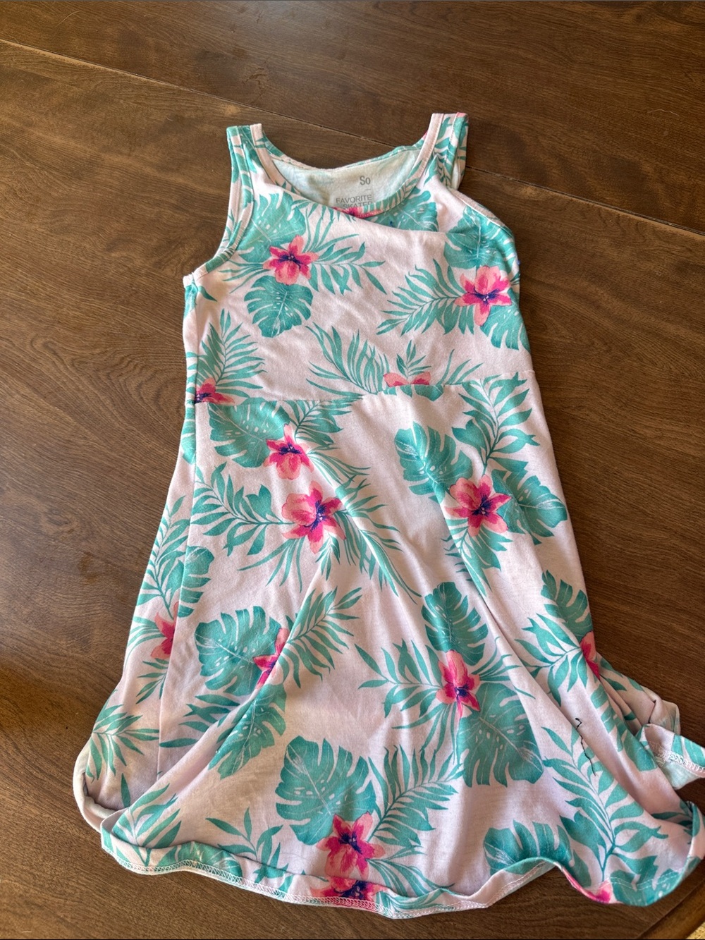 SO Pink Tropical Floral Tank Dress with Teal Leaves